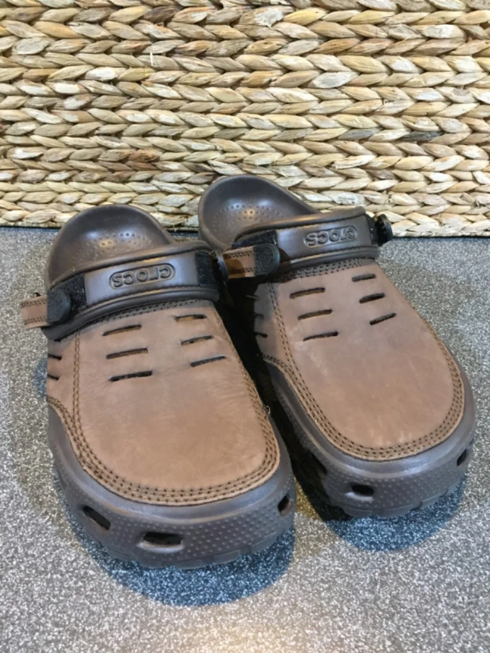 CROCS Brown Suede-Look Slip-On Clogs with Backstrap